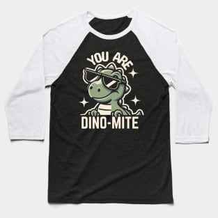 You Are Dino-Mite | Cute baby Dinosaur wearing Glasses | Dinosaur Puns Baseball T-Shirt